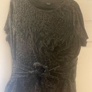 Black on dark gray leopard print dressy t shirt with bow